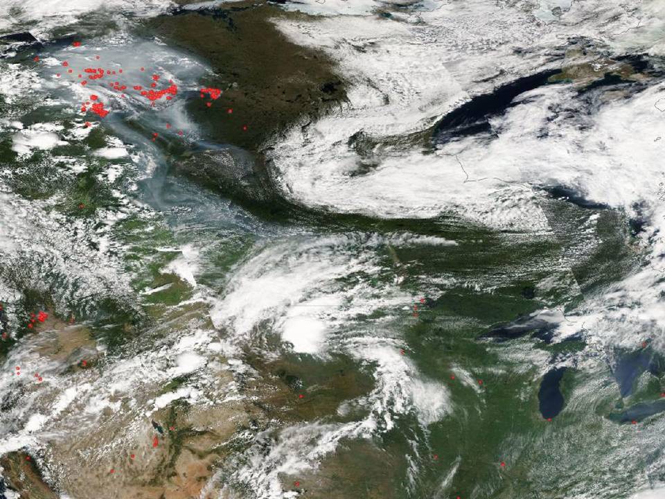 NASA MODIS image of western Canada and the northern U.S., July 21, 2014.