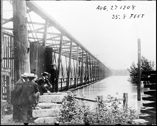 Congaree River bridge in Columbia, SC, during the 1908 record flood event.
