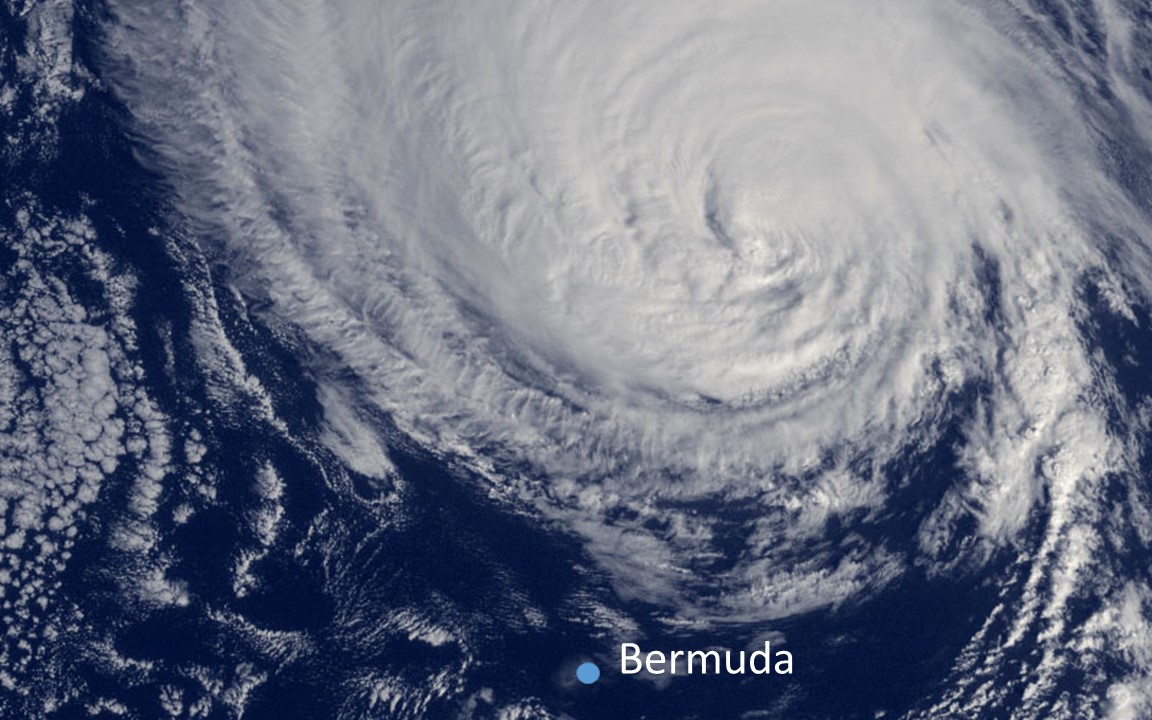Hurricane Gonzalo moving northeast of Bermuda at 9:15 am ET, Oct. 18, 2014.