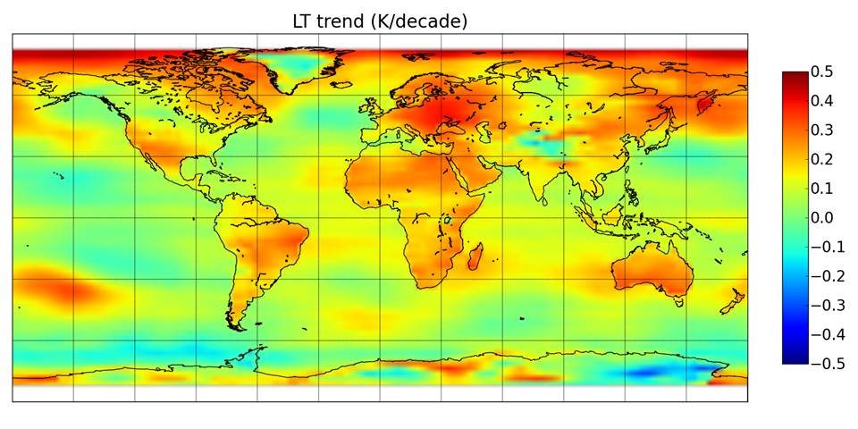 Fig. 4. New LT gridpoint temperature trends, Dec. 1978 through March 2015.