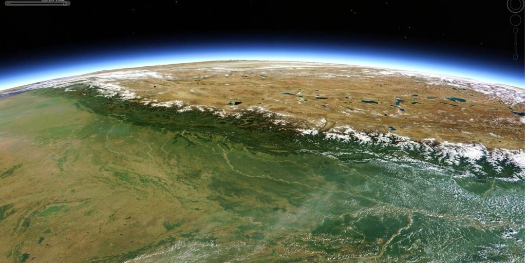 NASA Terra MODIS image of northern India, looking north, from October 10, 2014, remapped into Google Earth.