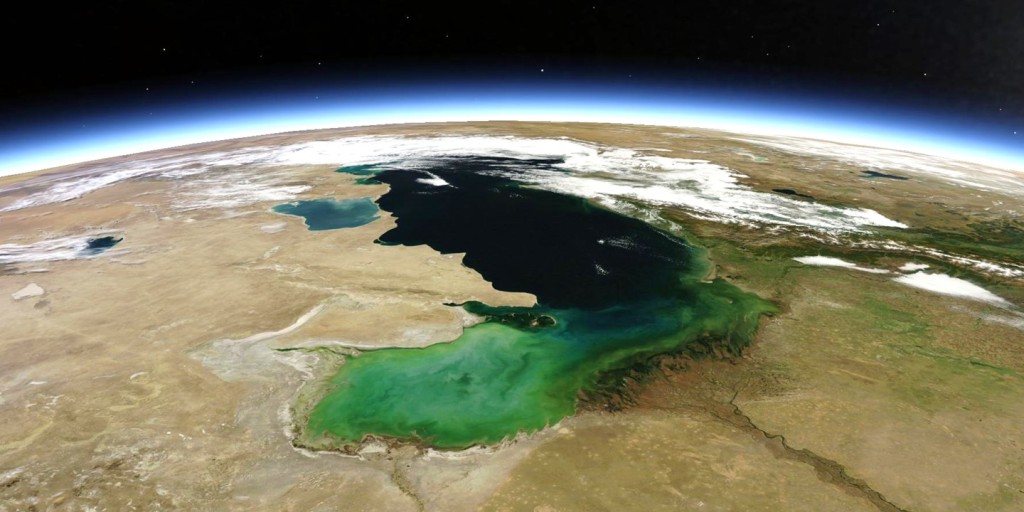 The Caspian Sea on October 11, 2014, as seen by the MODIS instrument on NASA's Terra satellite, remapped into Google Earth.