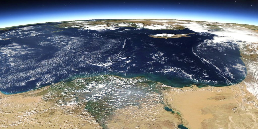 NASA MODIS image of the Nile Delta region on October 11, 2014, remapped into Google Earth.