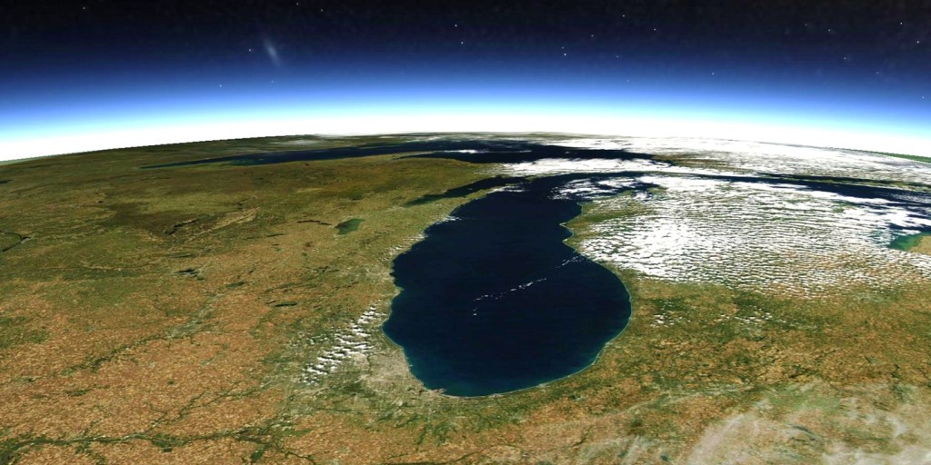 NASA MODIS image of Chicago and Lake Michigan, October 11, 2014, remapped into Google Earth.