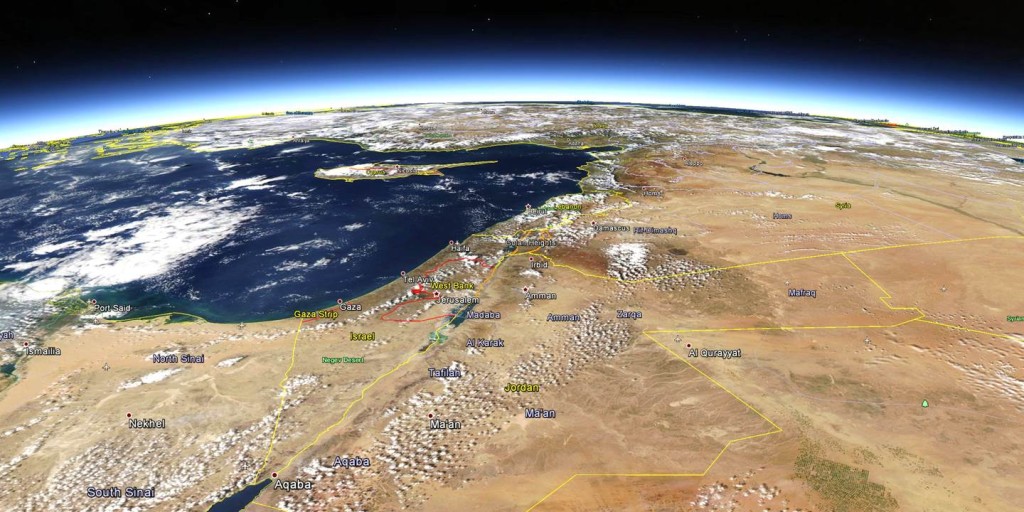 The Middle East as seen by the NASA MODIS instrument on October 13, 2014, remapped into Google Earth.