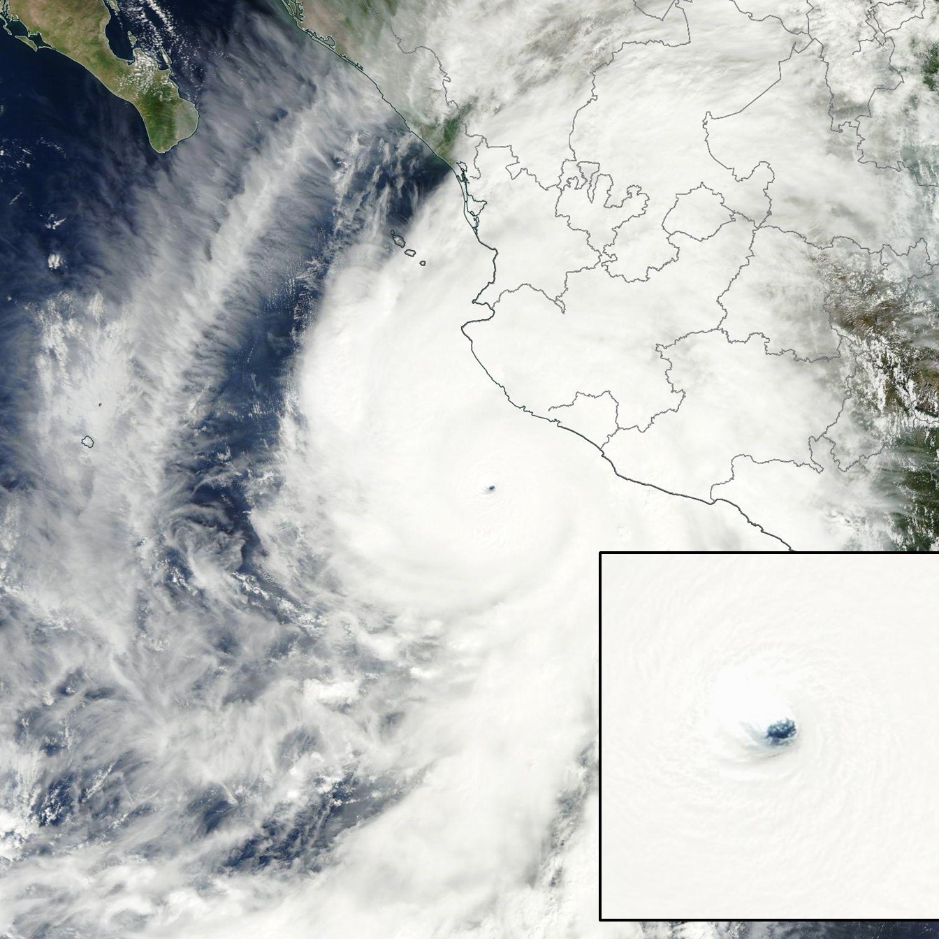 MODIS color imagery of Hurricane Patricia with 190 mph maximum sustained surface winds.