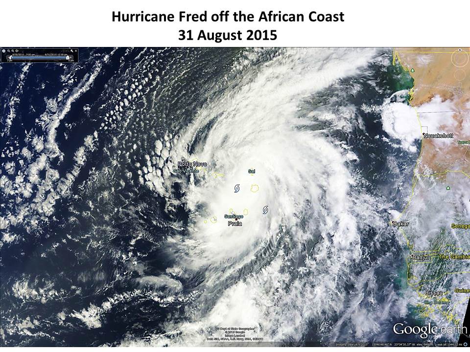 Hurricane Fred over the Cape Verde Islands, 31 August 2015.
