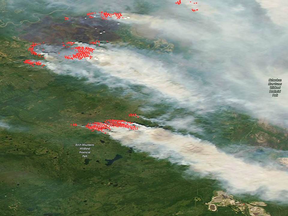MODIS close-up view of fires in Canada, June 28, 2015.