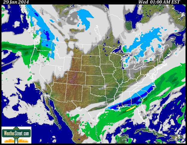 Precip and cloud forecast for around midnight, Tuesday night.