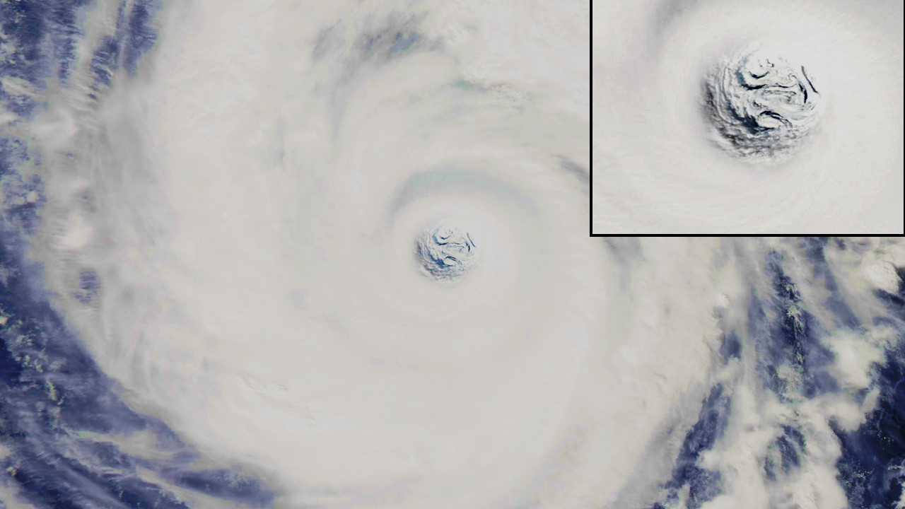 Super Typhoon Vongfong in the western Pacific as viewed by the MODIS imager on the NASA Aqua satellite, early Thursday afternoon.