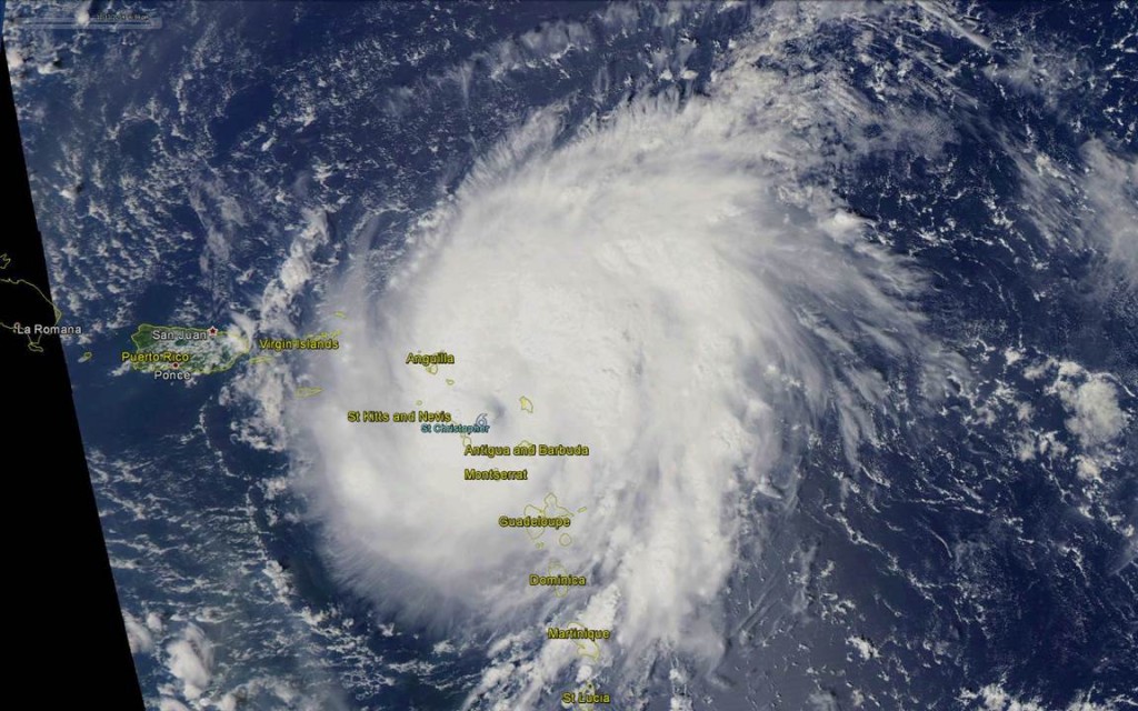 Tropical Storm Gonzalo, early afternoon October 13, 2014, from the Aqua MODIS imager.