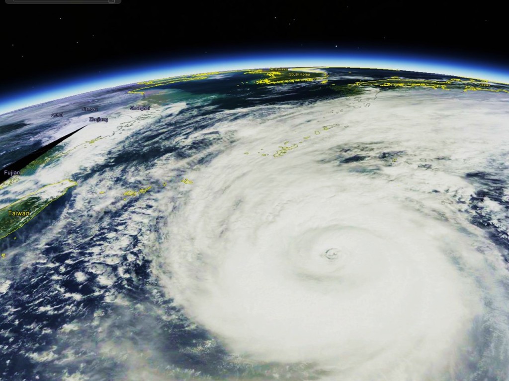 Typhoon Vongfong, at 140 mph intensity, as seen by the NASA MODIS instrument midday October 10, 2014