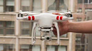 The DJI Phantom 2 Vision Plus quadcopter with gimbal-stabilized HD video camera.